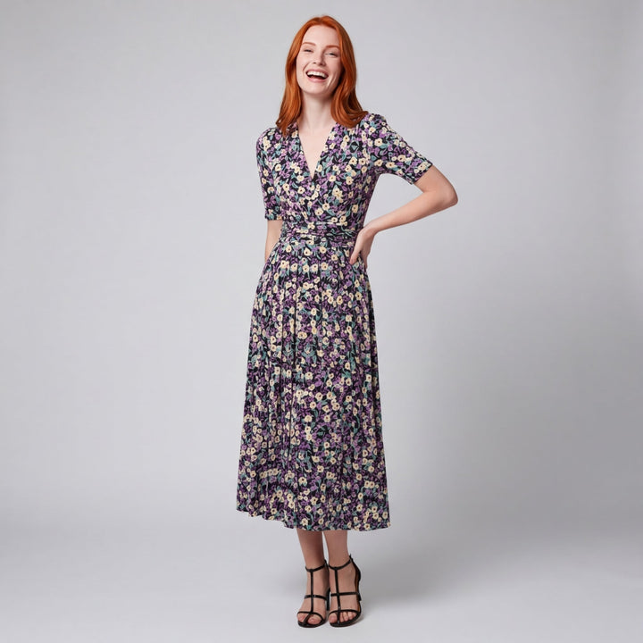 Dames Midi Wikkeljurk met Bloemenprint Elegante V-hals Jurk met