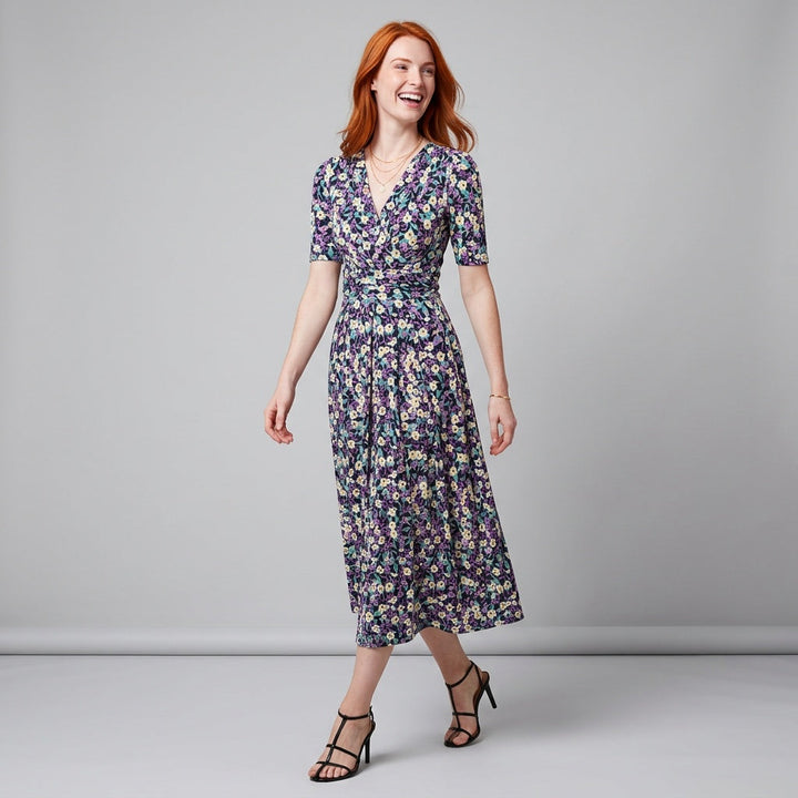 Dames Midi Wikkeljurk met Bloemenprint Elegante V-hals Jurk met