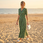 Women's Green Animal Print Maxi Wrap Dress