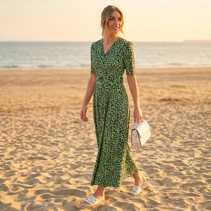 Dames Maxi Wikkeljurk Groen met Dierenprint