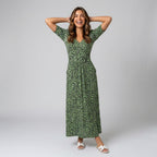 Women's Green Animal Print Maxi Wrap Dress