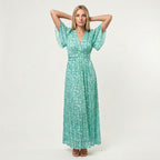 Women's Maxi Dress with Floral Print and V-Neck