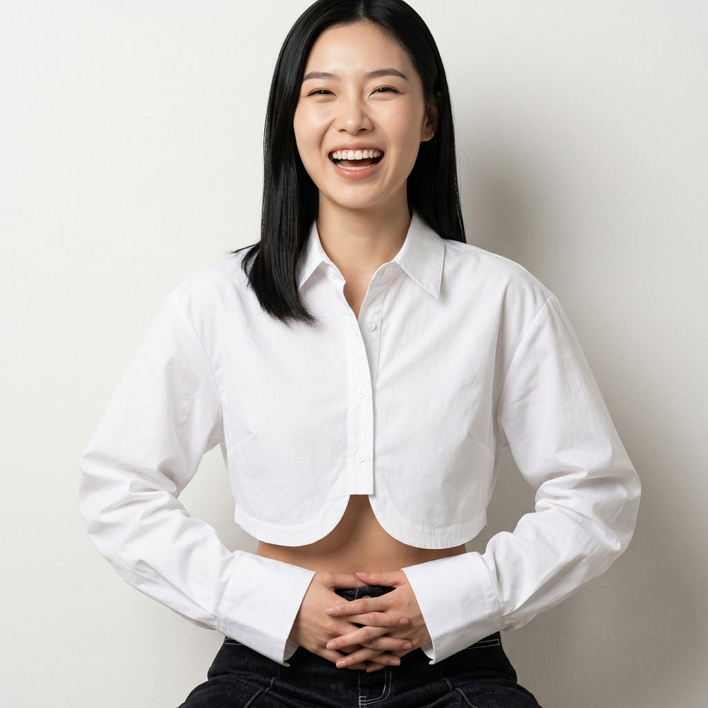 Women's White Long Sleeve Cropped Blouse