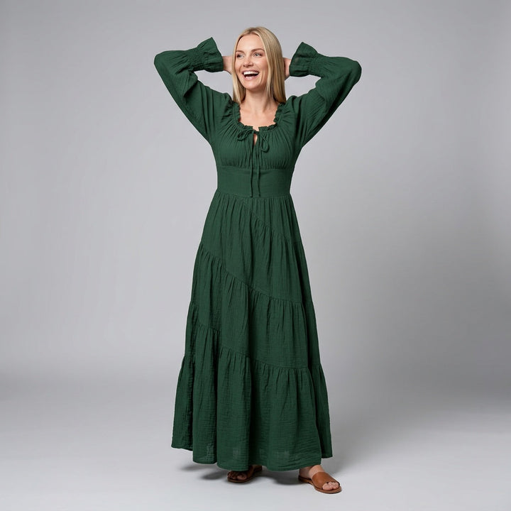 Dames Maxi Jurk Groen Bohemian Lange Jurk met