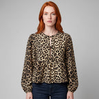 Women's Long Sleeve Leopard Print Peplum Blouse