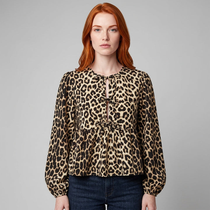 Dames Peplum Blouse met Luipaardprint en Lange Mouwen