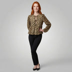 Women's Long Sleeve Leopard Print Peplum Blouse
