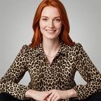 Women's Long Sleeve Leopard Print Peplum Blouse