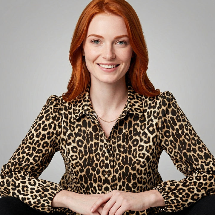 Dames Peplum Blouse met Luipaardprint en Lange Mouwen