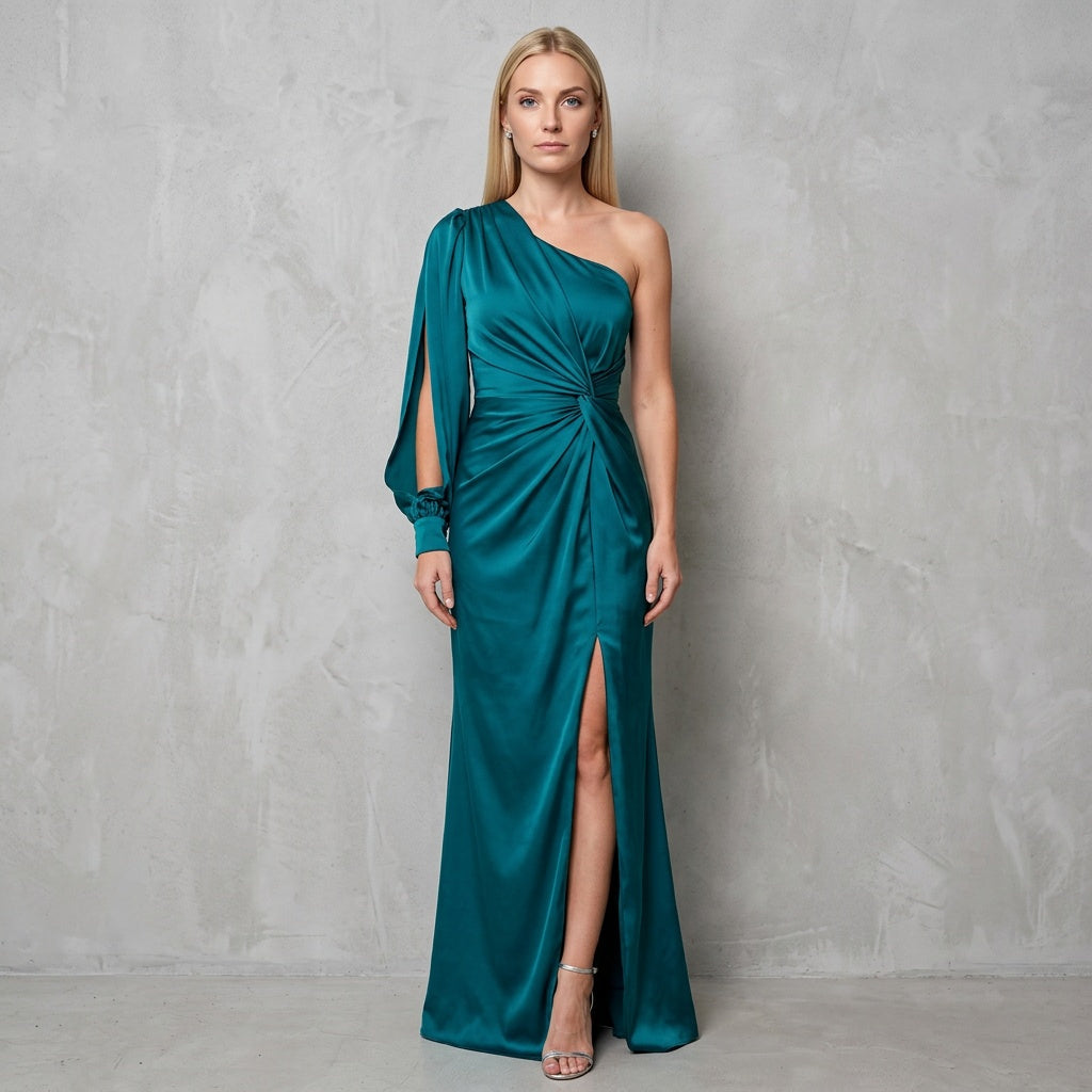 Zwarte One-Shoulder Avondjurk met Split