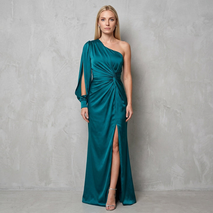 Zwarte One-Shoulder Avondjurk met Split