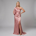 Black One-Shoulder Evening Gown with Slit