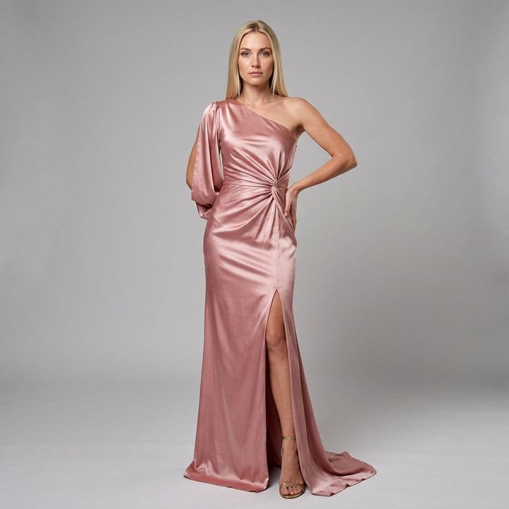 Zwarte One-Shoulder Avondjurk met Split