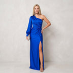 Black One-Shoulder Evening Gown with Slit