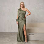 Black One-Shoulder Evening Gown with Slit