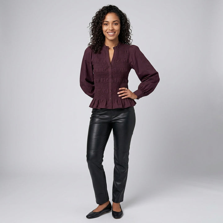 Dames Blouse met Gesmokte Taille en Lange Mouwen