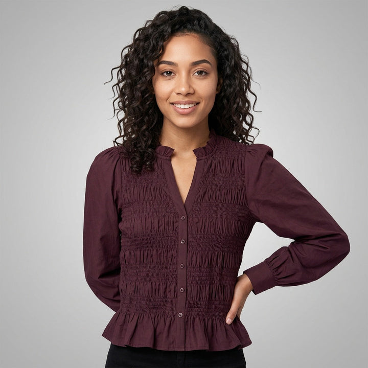Dames Blouse met Gesmokte Taille en Lange Mouwen
