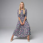 Women's Floral Print A-Line Maxi Dress with Long Sleeves