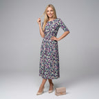 Women's Floral Print A-Line Maxi Dress with Long Sleeves