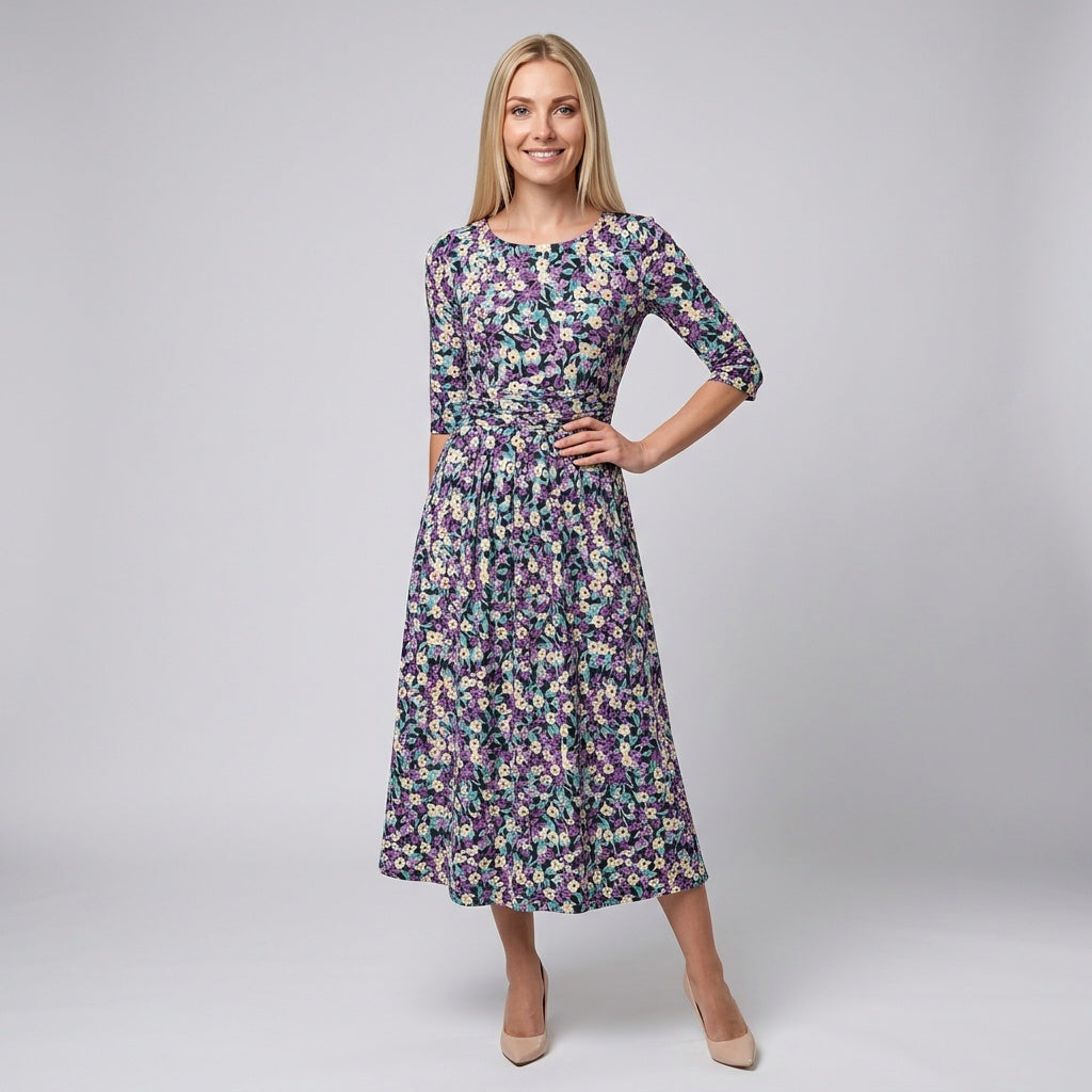 Dames Maxi Jurk met Bloemenprint A-lijn Jurk met Lange Mouwen