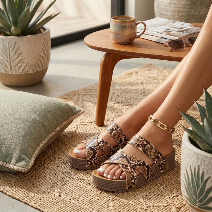 Beige Gevlochten Sleehak Sandalen Dames Comfortabele
