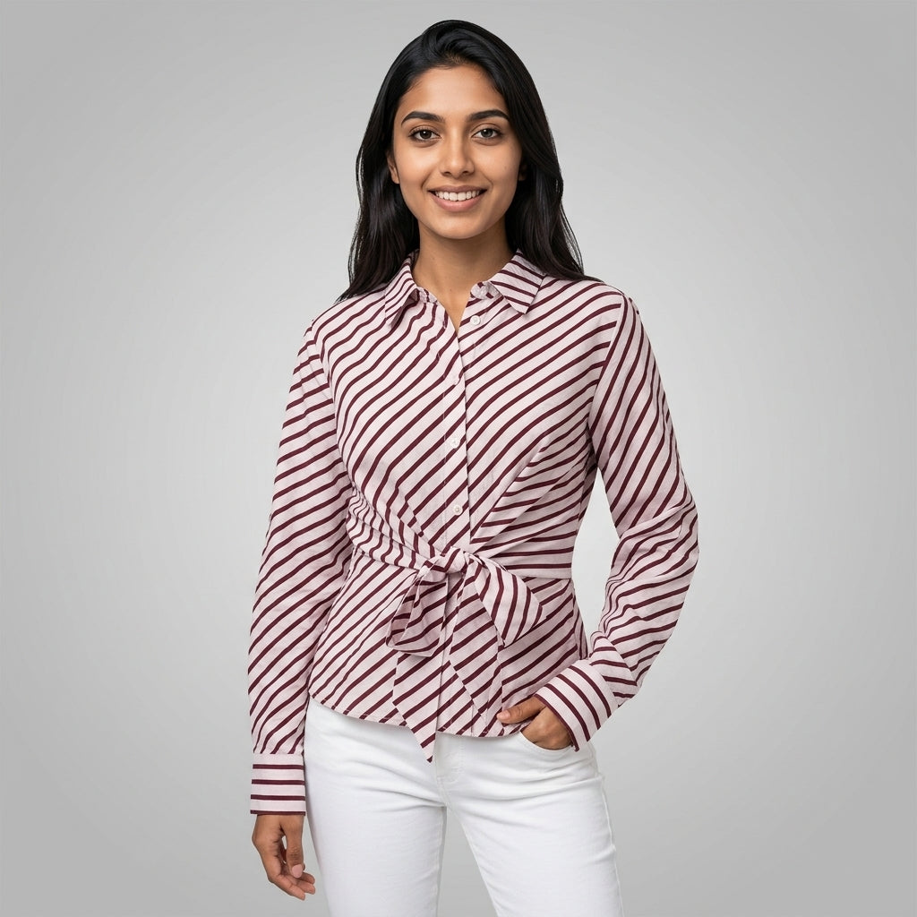 Dames Blouse met Strepen en Getailleerde Pasvorm met Lange Mouwen