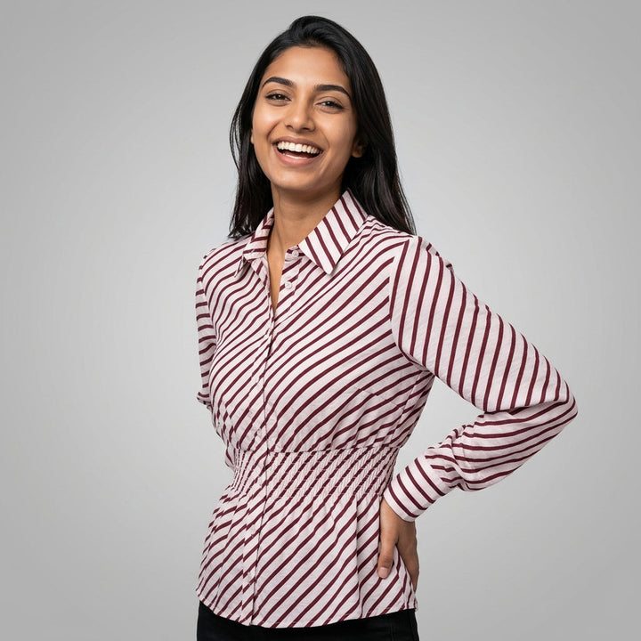 Dames Blouse met Strepen en Getailleerde Pasvorm met Lange Mouwen