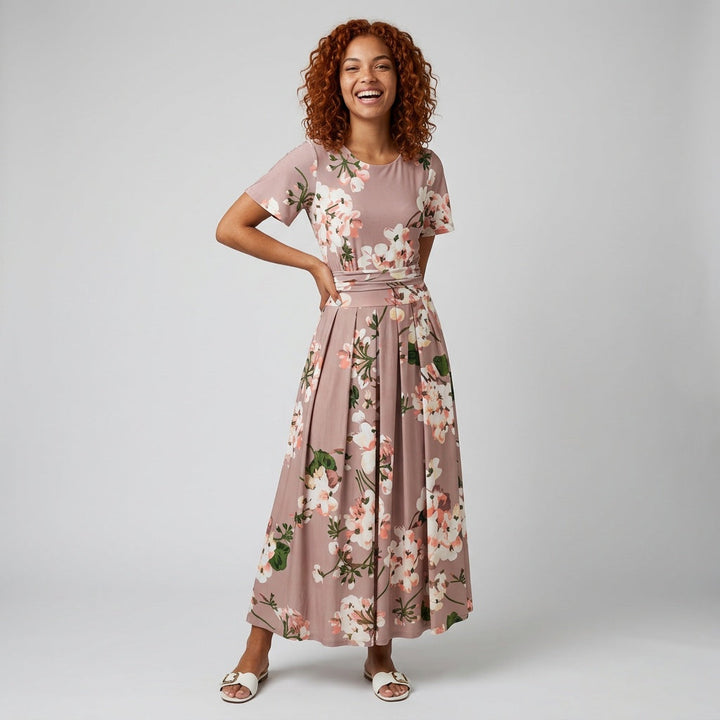Dames Midi Jurk met Bloemenprint en Mesh Details