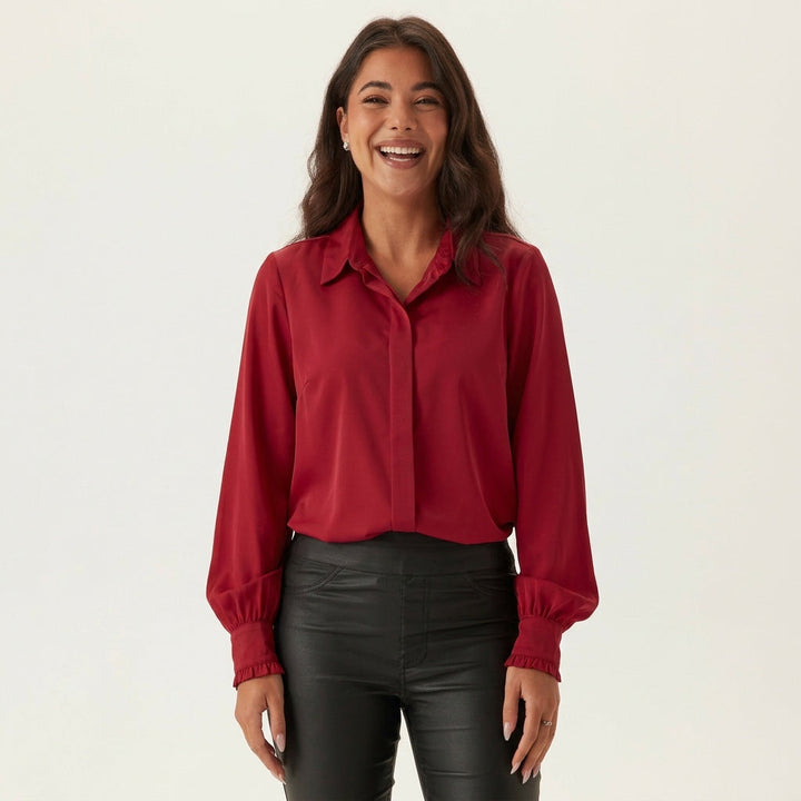 Dames Blouse met Ruches en Lange Mouwen Rode Elegante