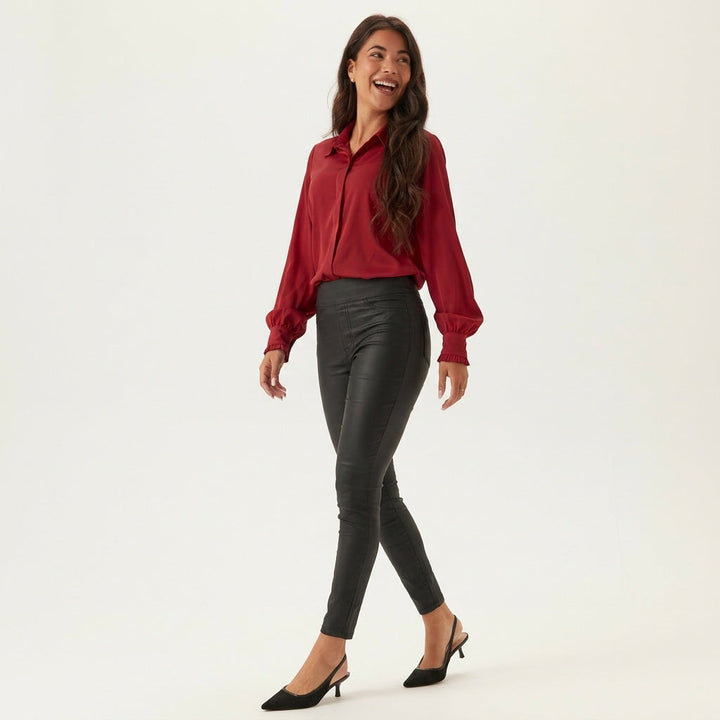 Dames Blouse met Ruches en Lange Mouwen Rode Elegante