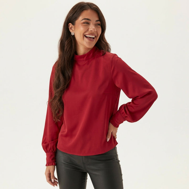 Dames Blouse met Ruches en Lange Mouwen Rode Elegante