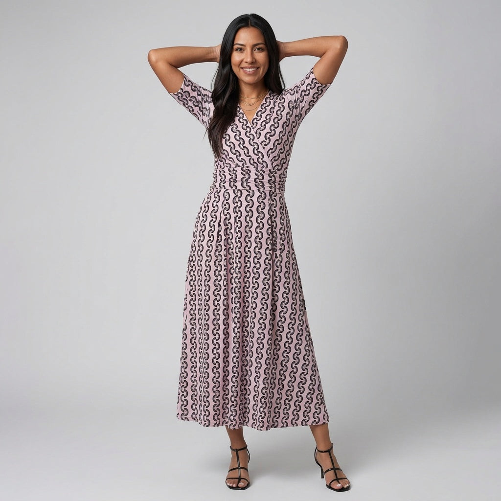 Dames Maxi Wikkeljurk met Print Elegante Jurk met V-hals