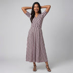 Women's Printed Maxi Wrap Dress Elegant V-Neck Dress