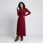 Women's Maxi Dress Burgundy with Long Sleeves