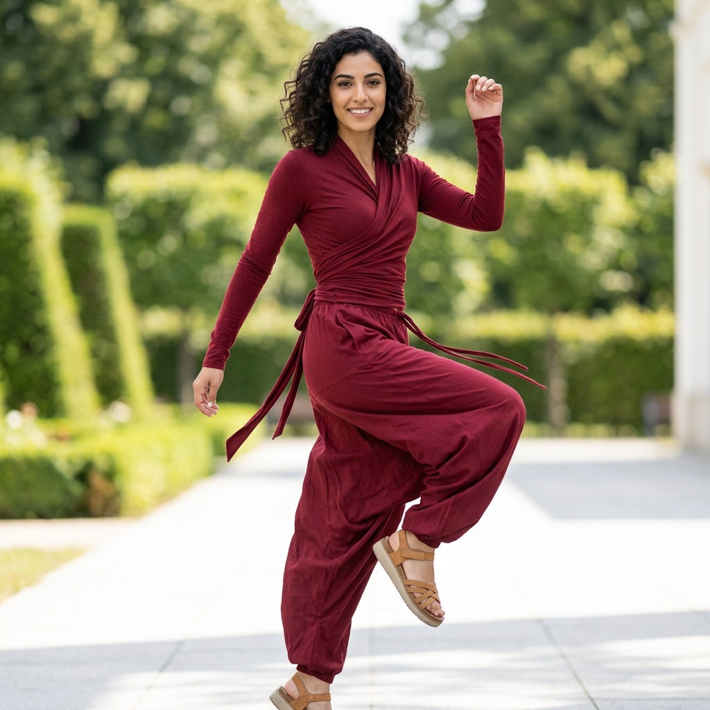 Dames Maxi Jurk Bordeaux met Lange Mouwen