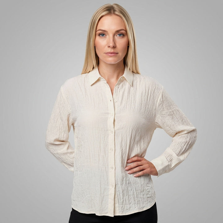 Dames Blouse met Kreukvrije Textuur en Lange Mouwen