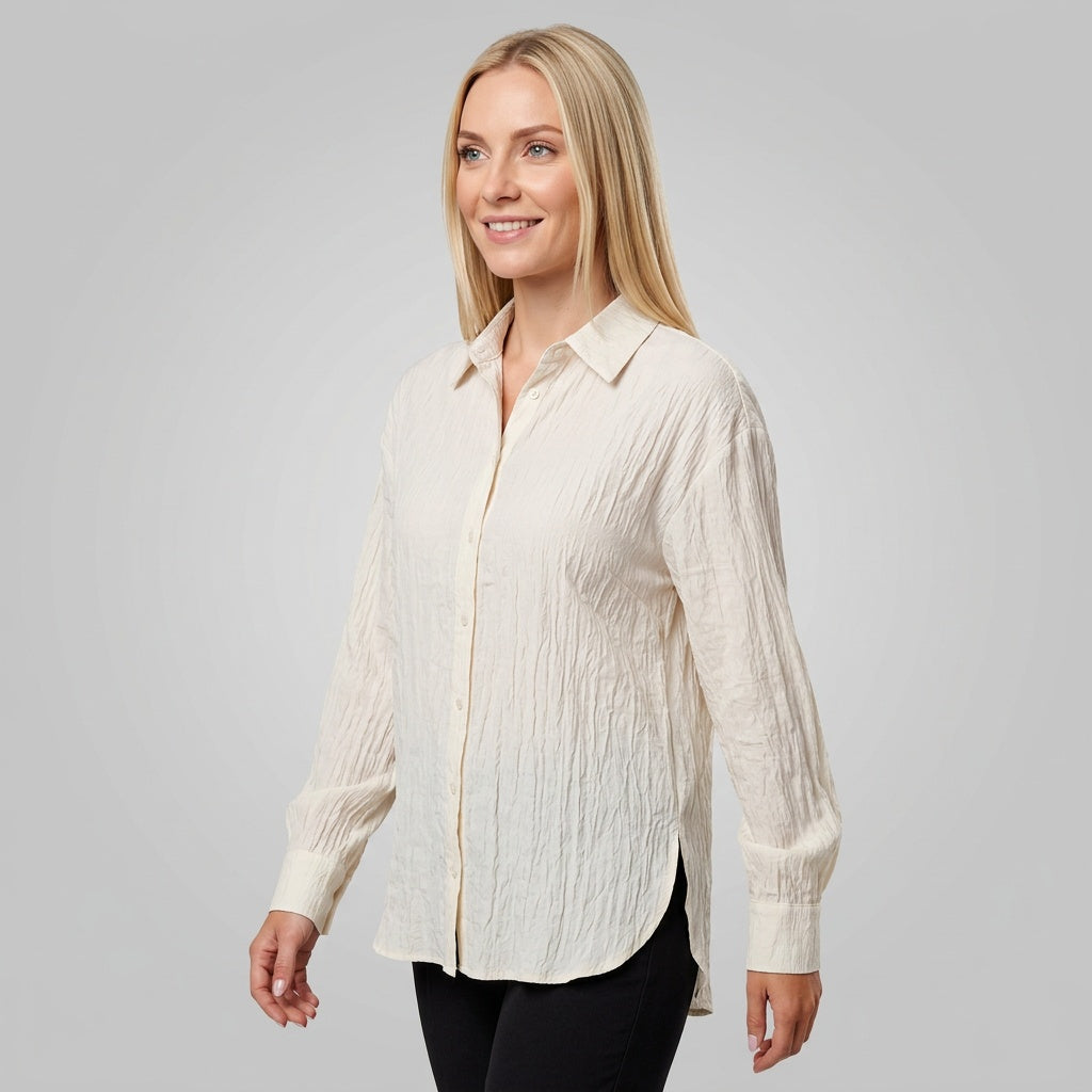 Dames Blouse met Kreukvrije Textuur en Lange Mouwen