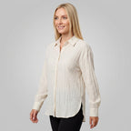 Ladies' Blouse with Wrinkle-Free Texture and Long Sleeves