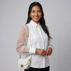 Women's White Long-Sleeved Loose-Fitting Blouse