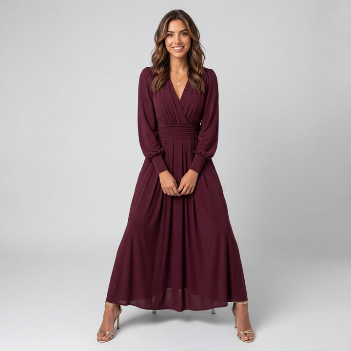Dames Maxi Wikkeljurk met Lange Mouwen Elegante Stretch Jurk