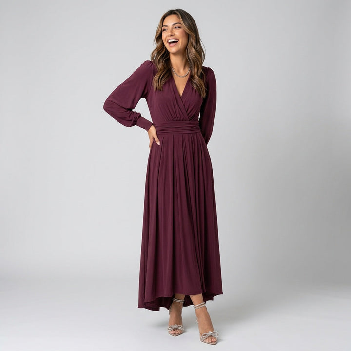 Dames Maxi Wikkeljurk met Lange Mouwen Elegante Stretch Jurk