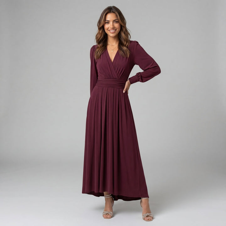 Dames Maxi Wikkeljurk met Lange Mouwen Elegante Stretch Jurk