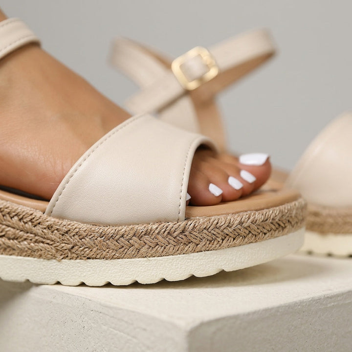 Beige Espadrille Sandalen met Sleehak Dames Sandalen met