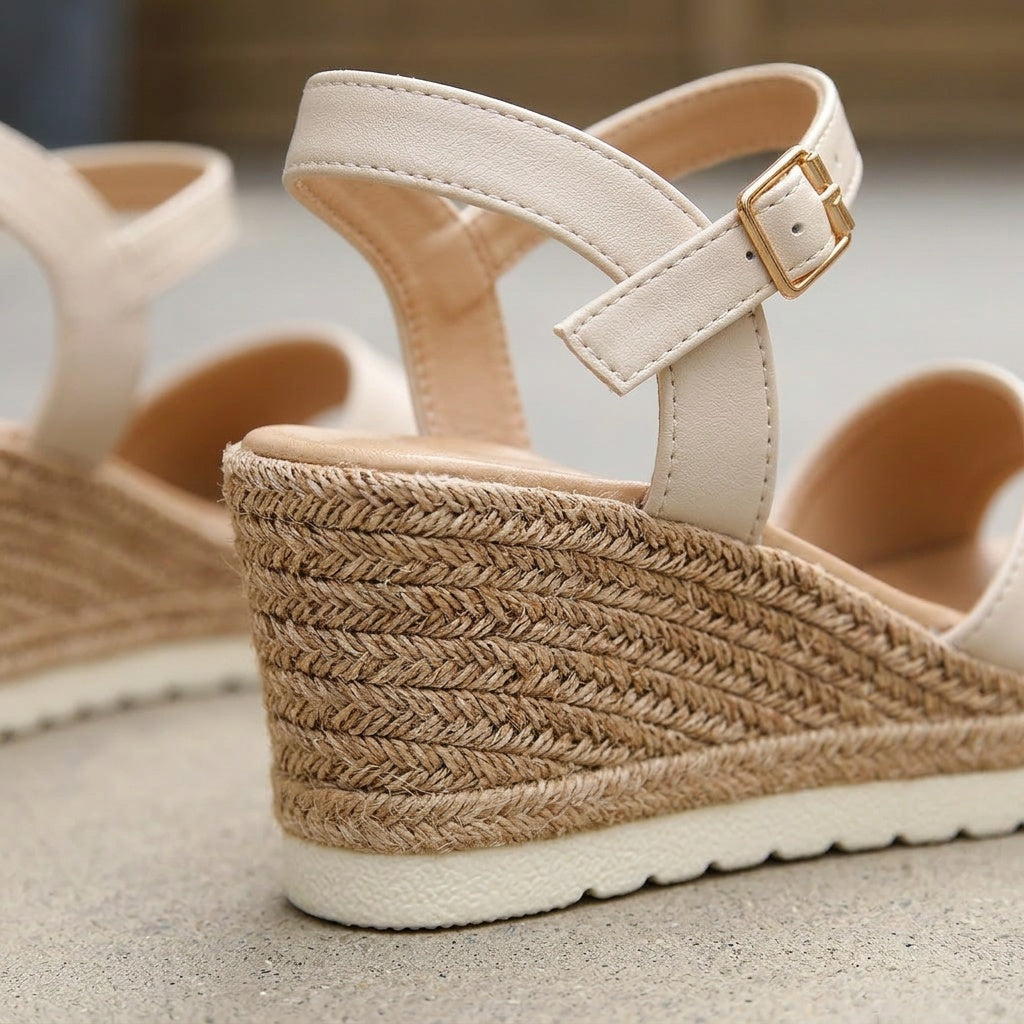 Beige Espadrille Sandalen met Sleehak Dames Sandalen met