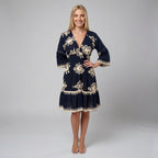 Women's Printed Dress – Elegant V-Neck 3/4 Sleeve Midi Dress