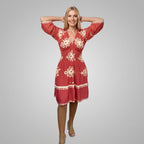 Women's Printed Dress – Elegant V-Neck 3/4 Sleeve Midi Dress