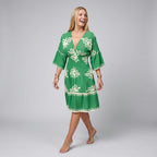 Women's Printed Dress – Elegant V-Neck 3/4 Sleeve Midi Dress