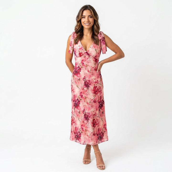 Dames Midi Jurk met Bloemenprint en Schouderbandjes