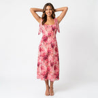Women's Floral Print Midi Dress with Shoulder Straps