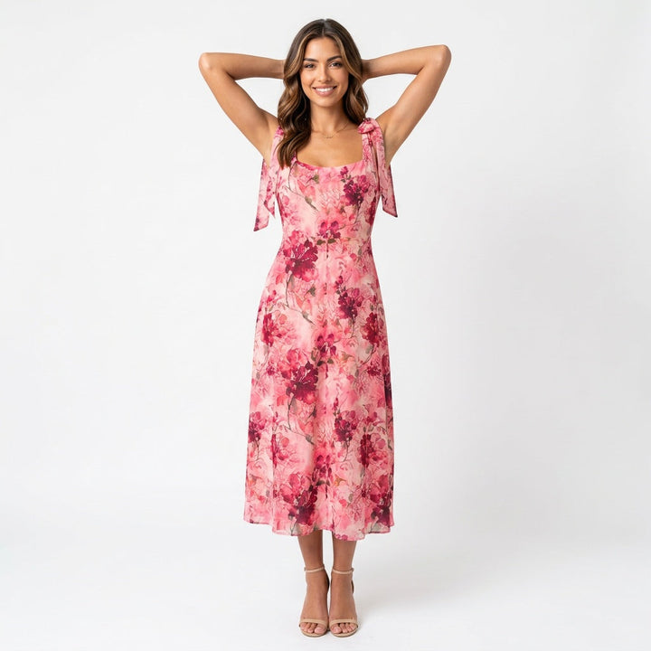Dames Midi Jurk met Bloemenprint en Schouderbandjes